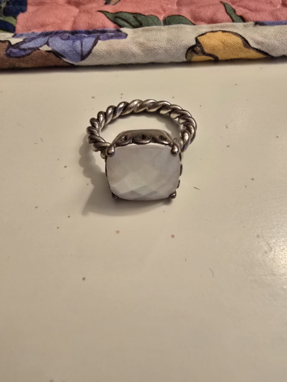 Pandora Silver Twisted Band Ring with White Faceted Stone